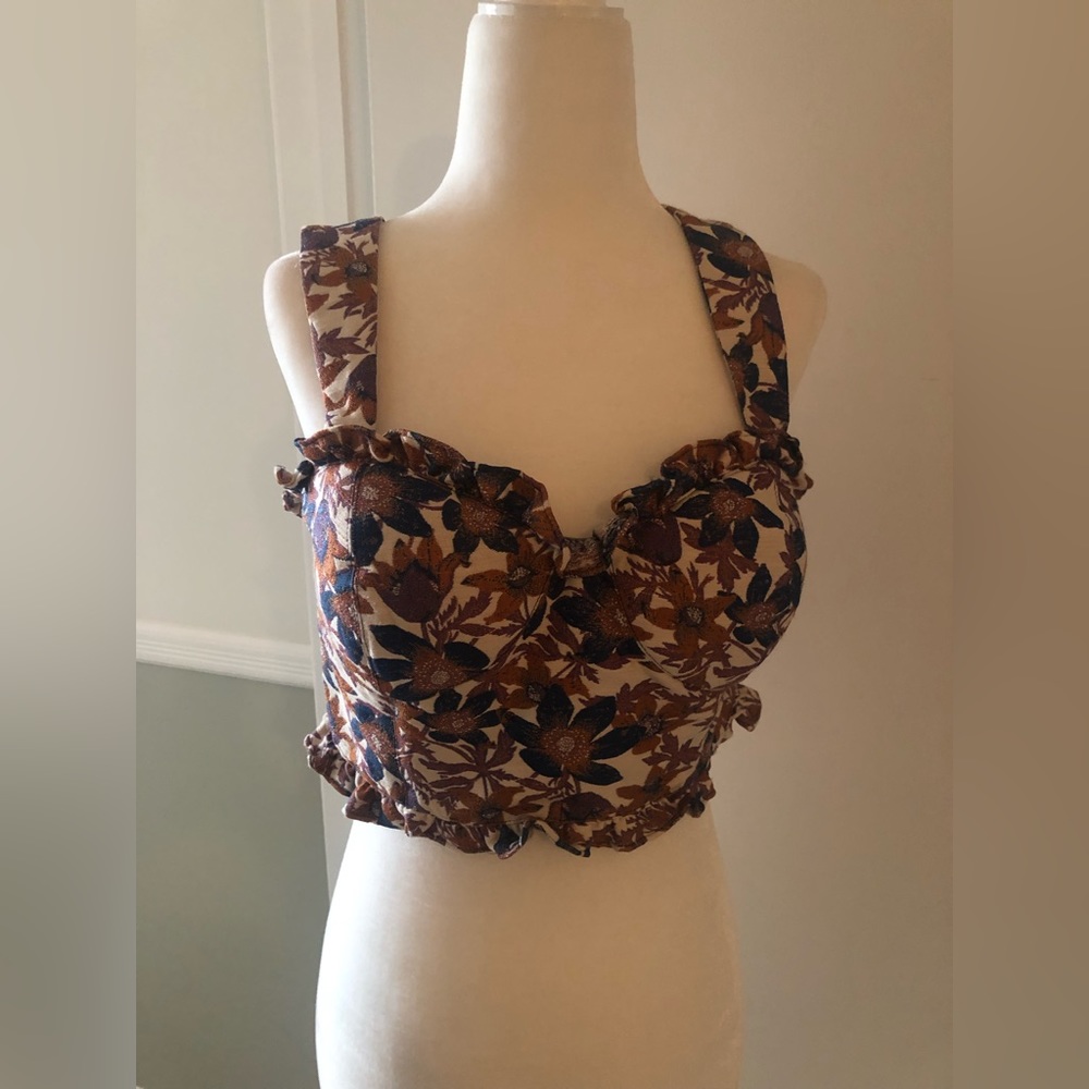 NWT Sachim & Babi x Anthropologie Floral Brocade Bustier Ruffle Crop Tank